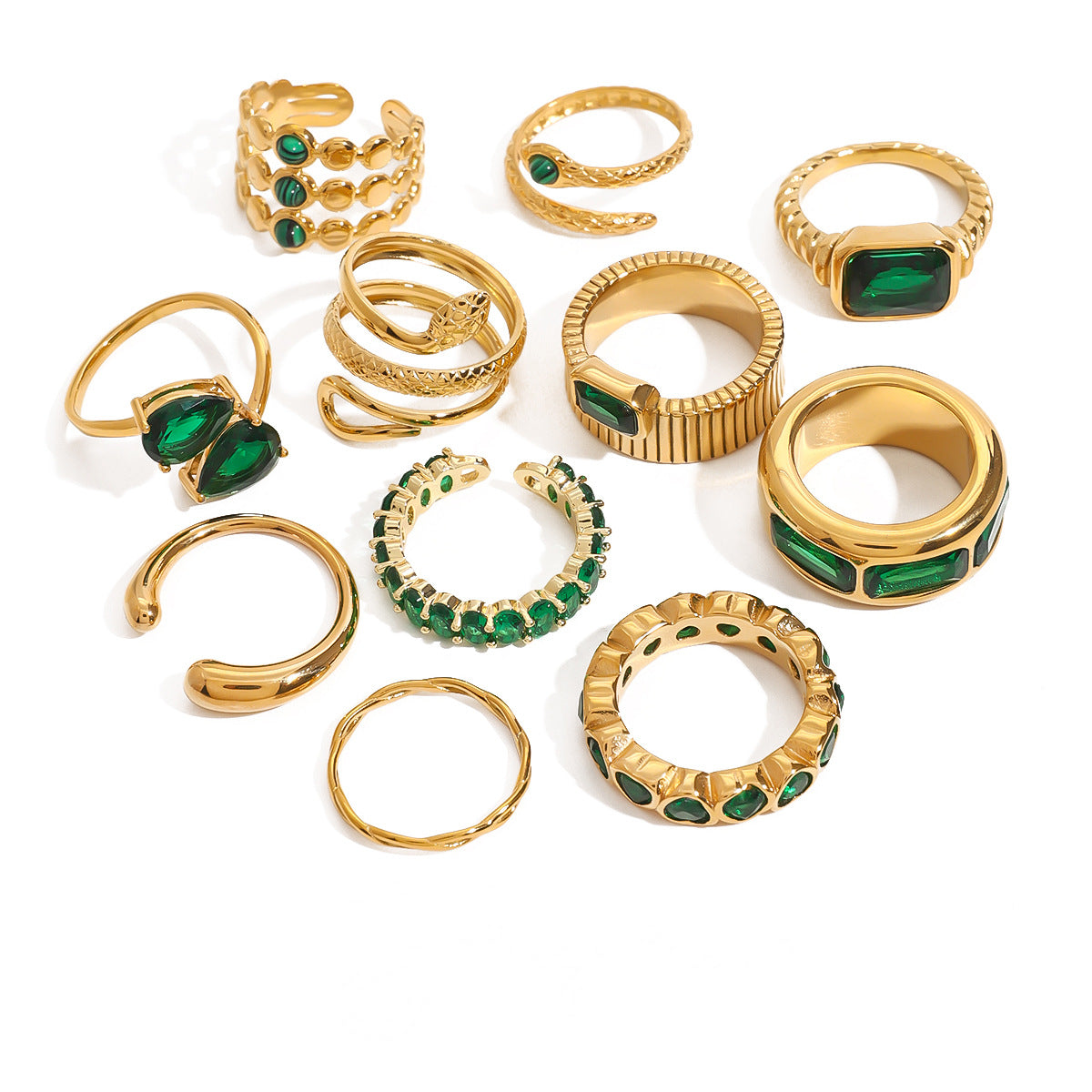 Assorted Green Stone Rings — design overview 01