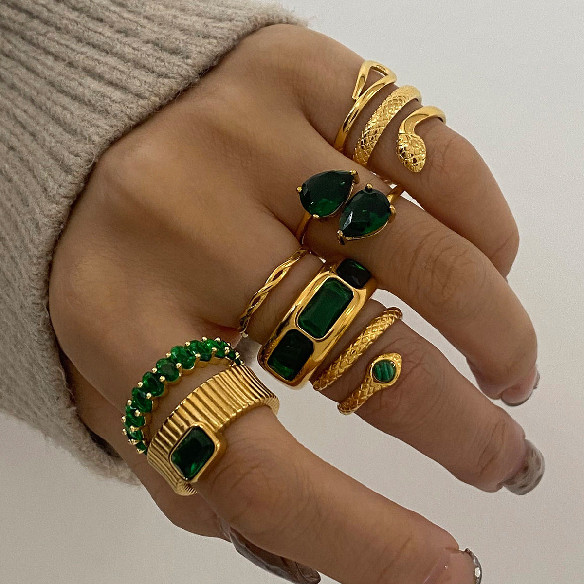 Assorted Green Stone Rings — styled view 03