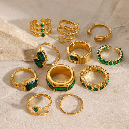 Assorted Green Stone Rings — flat lay 04