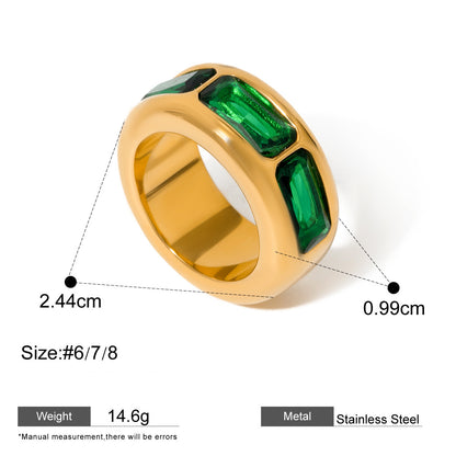 Assorted Green Stone Rings — dimensions and size reference 18