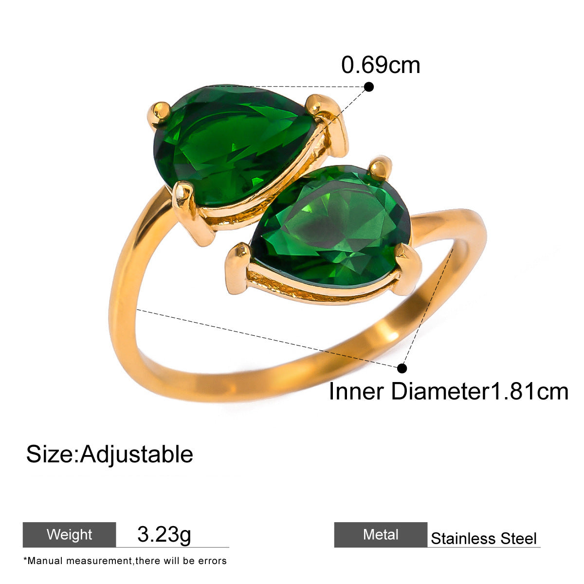 Assorted Green Stone Rings — dimensions and size reference 19
