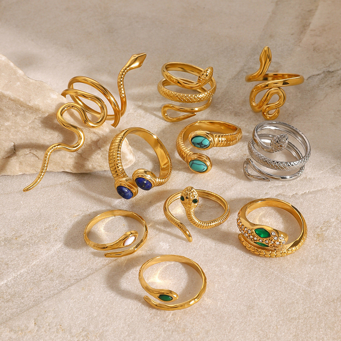 Assorted Snake Rings — flat lay 04