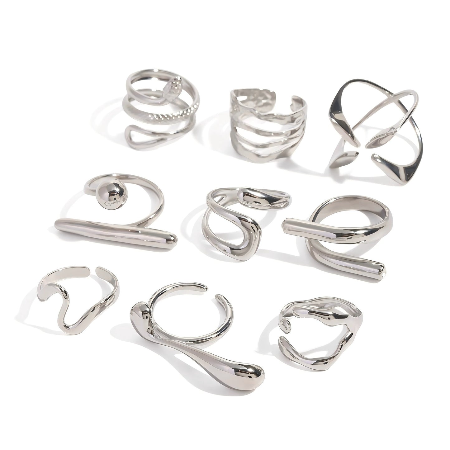 Silver-Tone Sculptural Open Rings — design overview 01