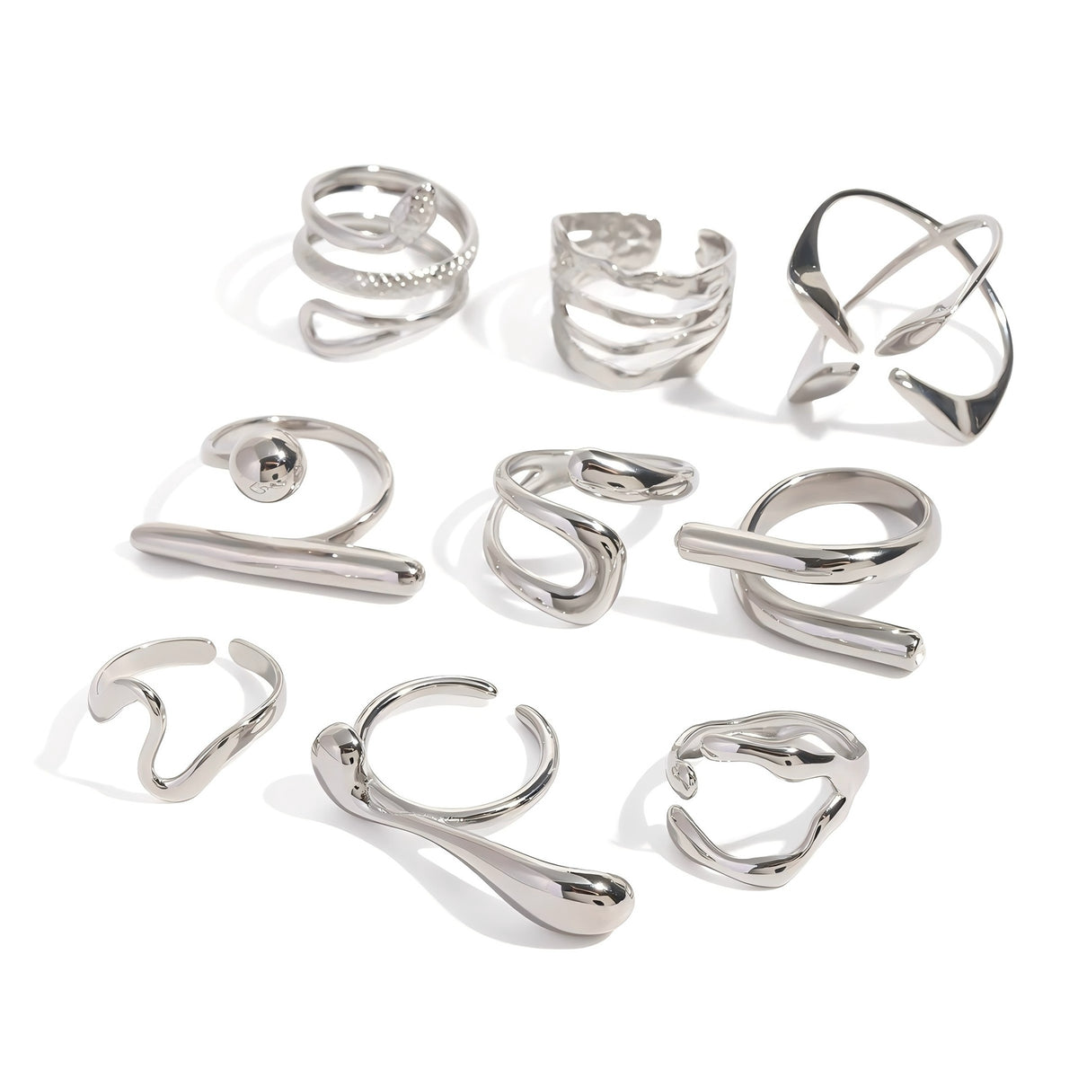 Silver-Tone Sculptural Open Rings — design overview 01
