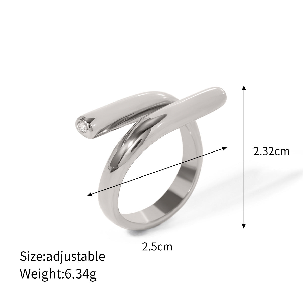 Silver-Tone Sculptural Open Rings — dimensions and size reference 10