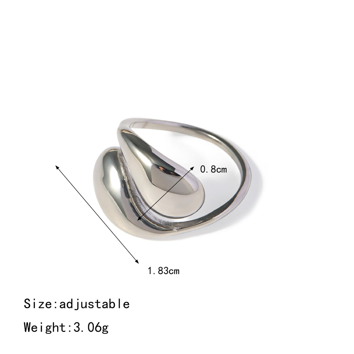 Silver-Tone Sculptural Open Rings — dimensions and size reference 12