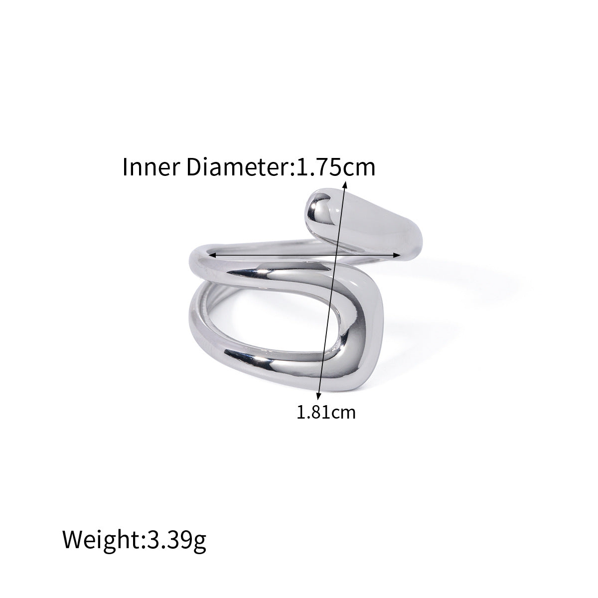 Silver-Tone Sculptural Open Rings — dimensions and size reference 14