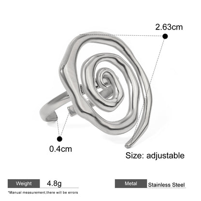 Silver-Tone Sculptural Open Rings — dimensions and size reference 17