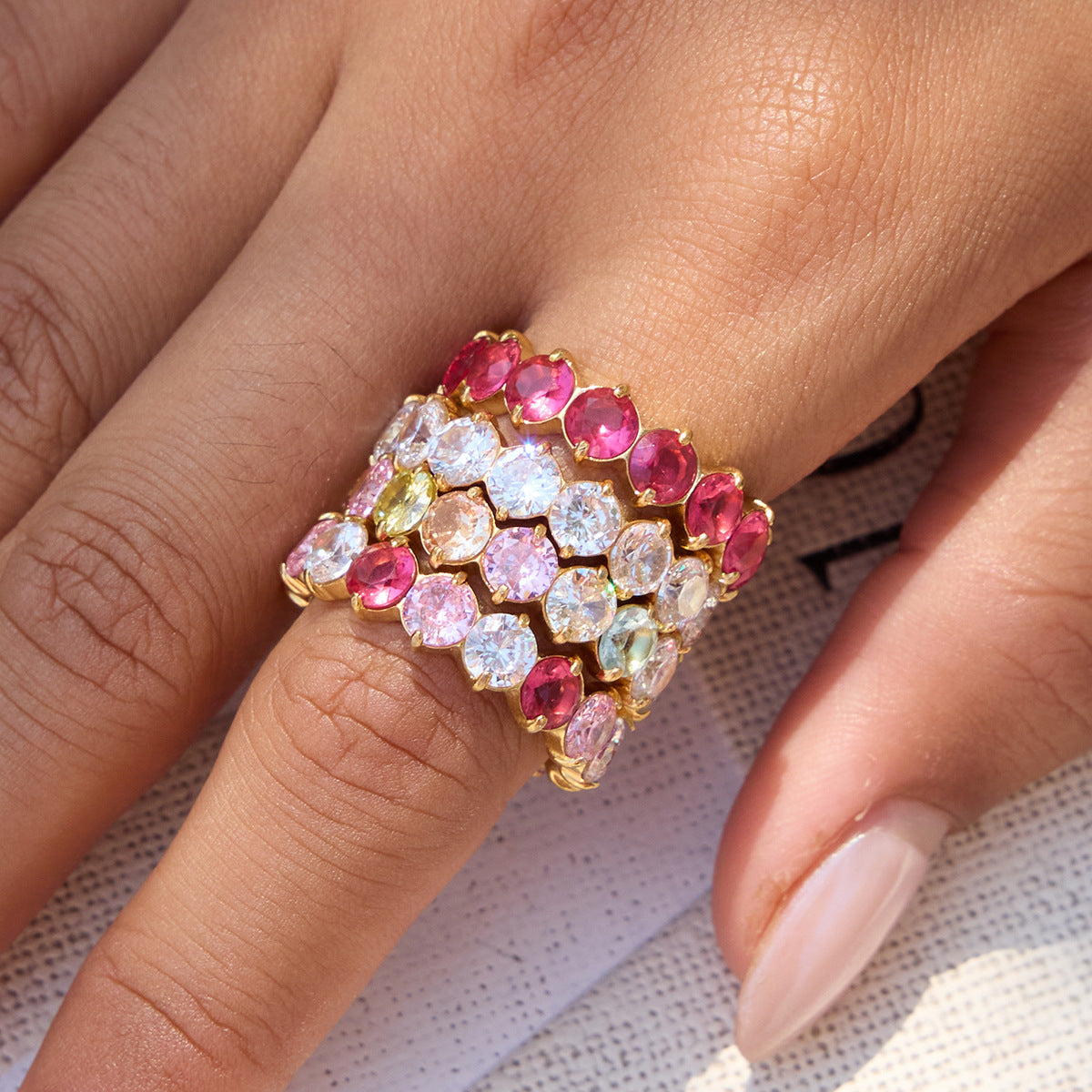 Multicolor Zircon Eternity Rings — styled view 02