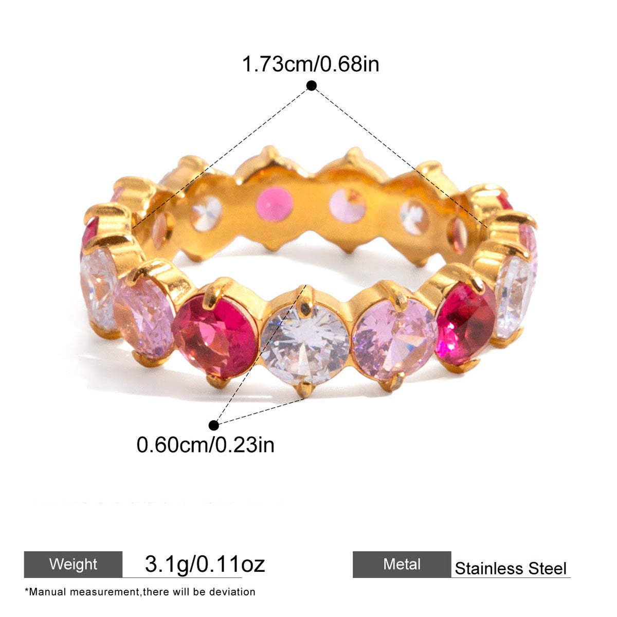 Multicolor Zircon Eternity Rings — dimensions and size reference 06