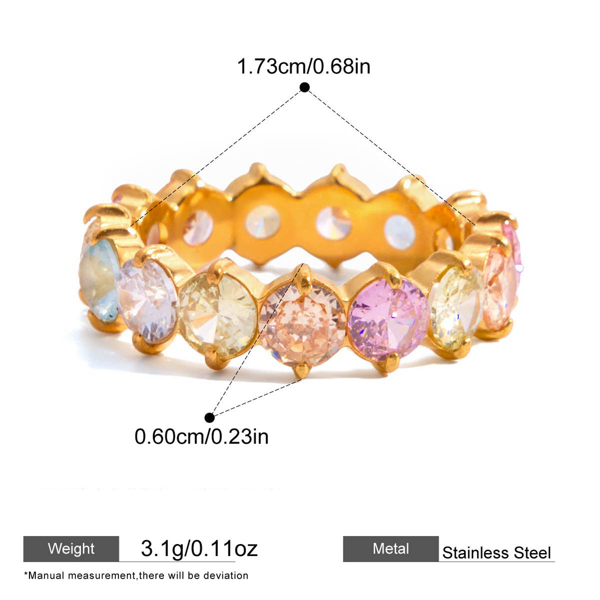 Multicolor Zircon Eternity Rings — dimensions and size reference 07