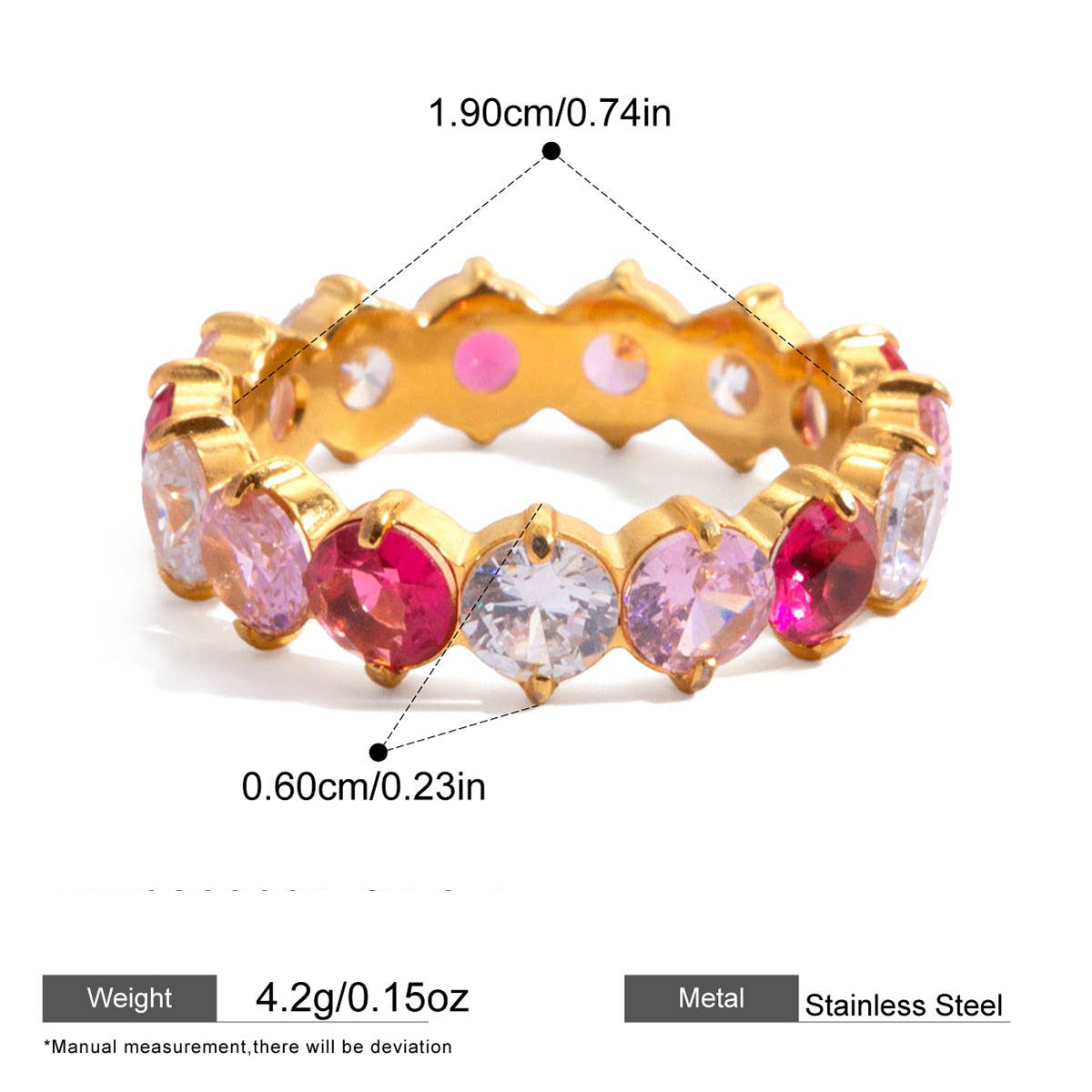 Multicolor Zircon Eternity Rings — dimensions and size reference 10