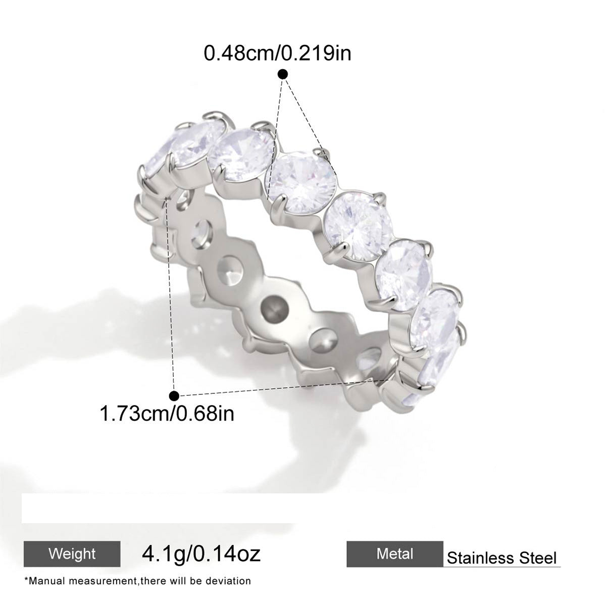 Multicolor Zircon Eternity Rings — dimensions and size reference 12