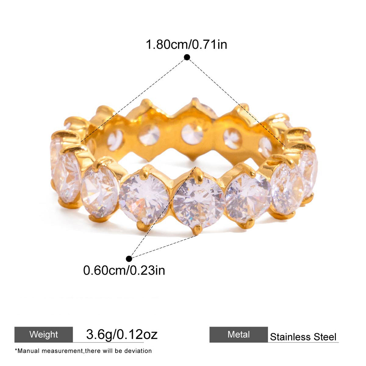 Multicolor Zircon Eternity Rings — dimensions and size reference 14