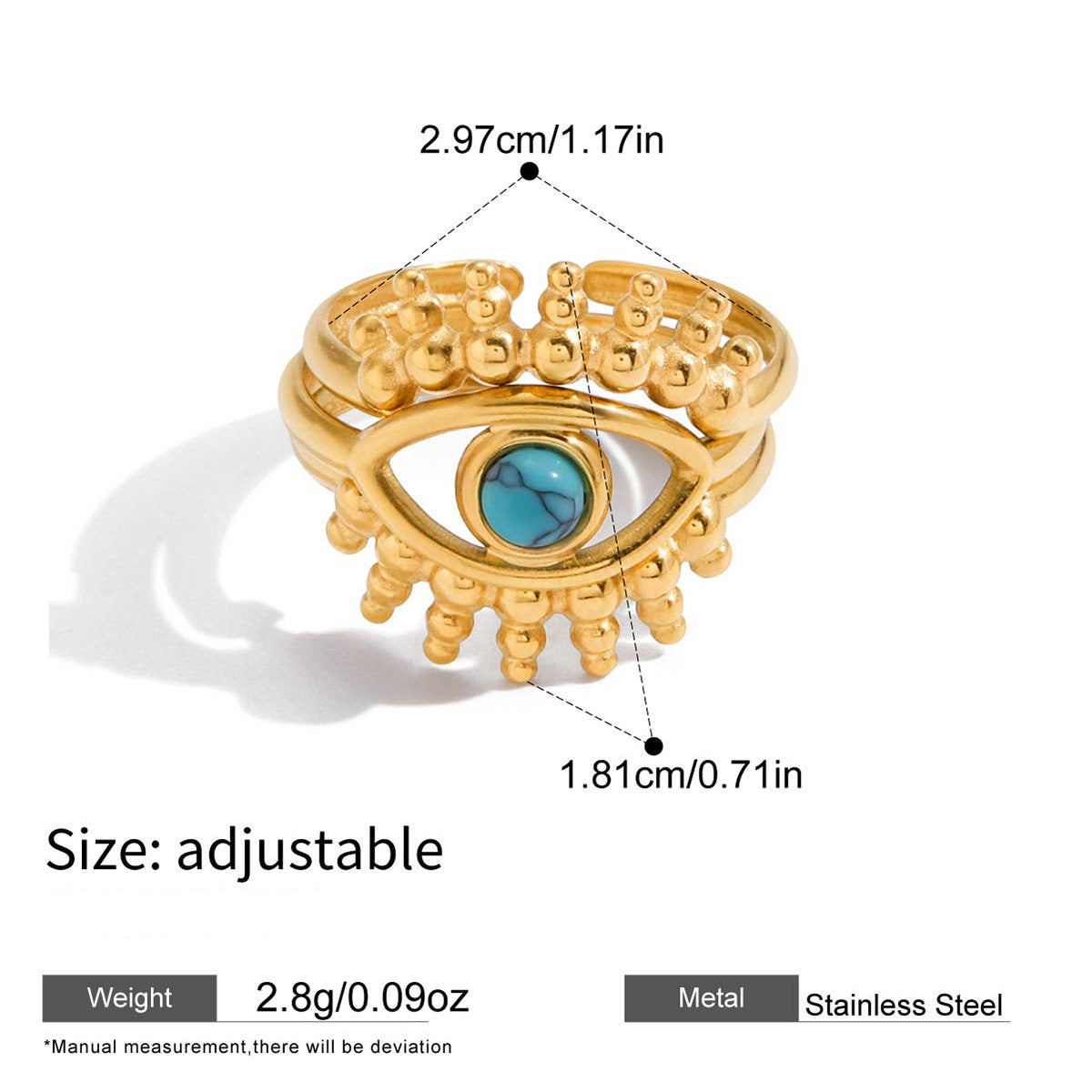 Evil Eye Ring — dimensions and size reference 10