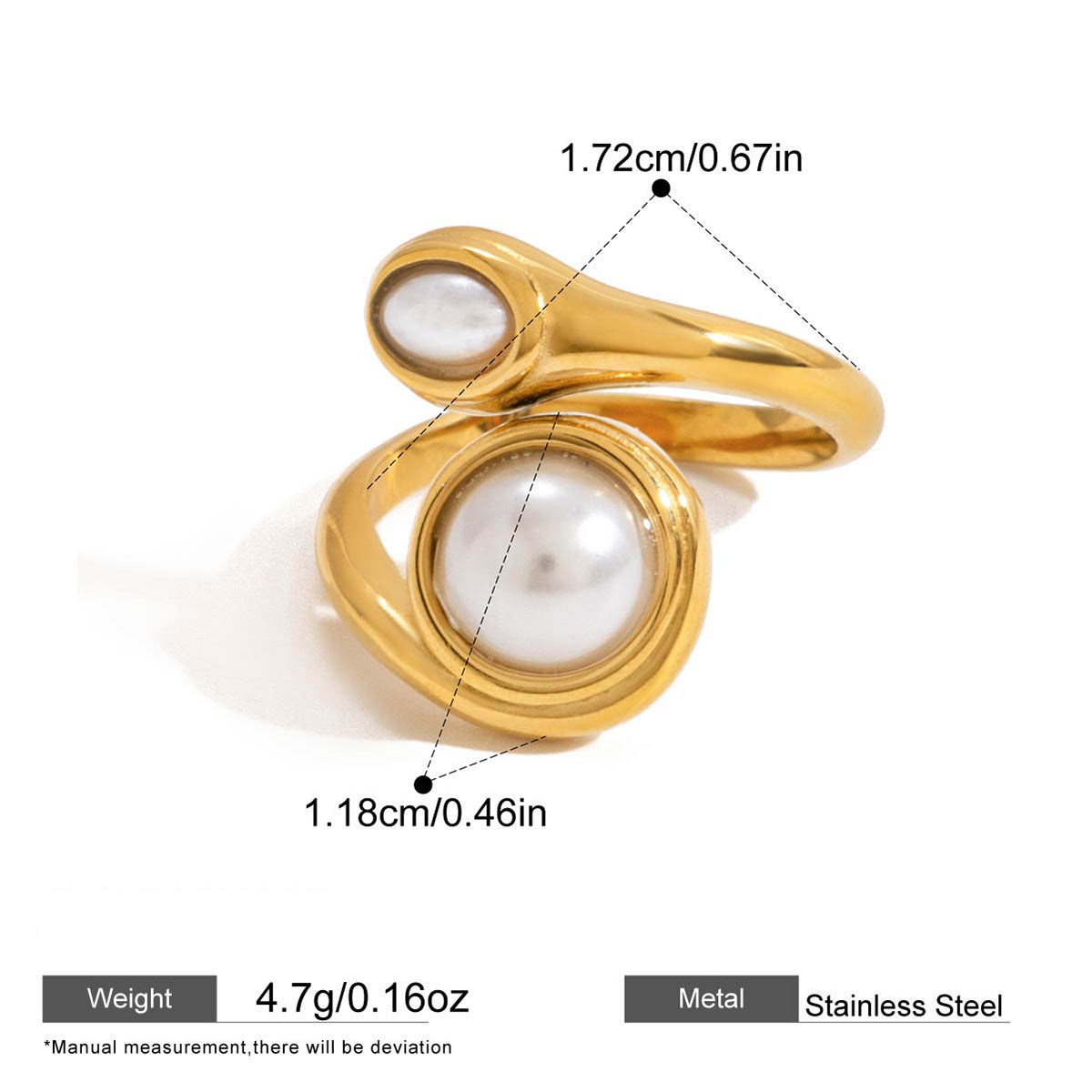 Pearl Statement Rings — dimensions and size reference 10