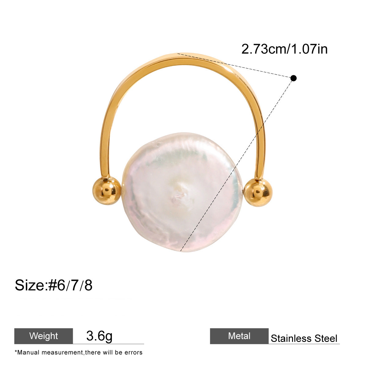 Pearl Statement Rings — dimensions and size reference 18