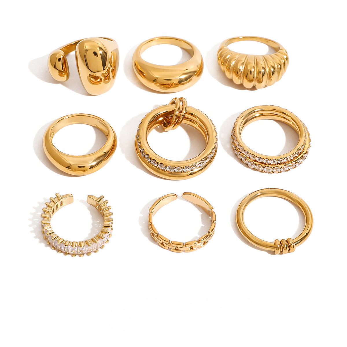 Assorted Gold-Tone Zircon Rings — design overview 01