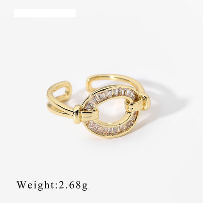 Assorted Gold-Tone Zircon Rings — dimensions and size reference 10