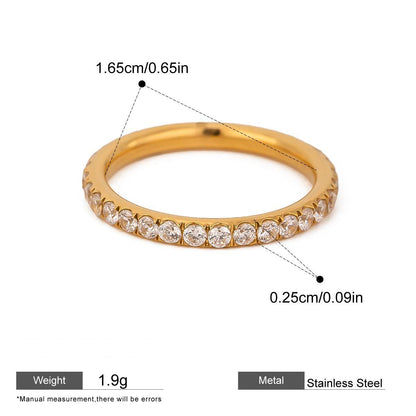 Assorted Gold-Tone Zircon Rings — dimensions and size reference 18