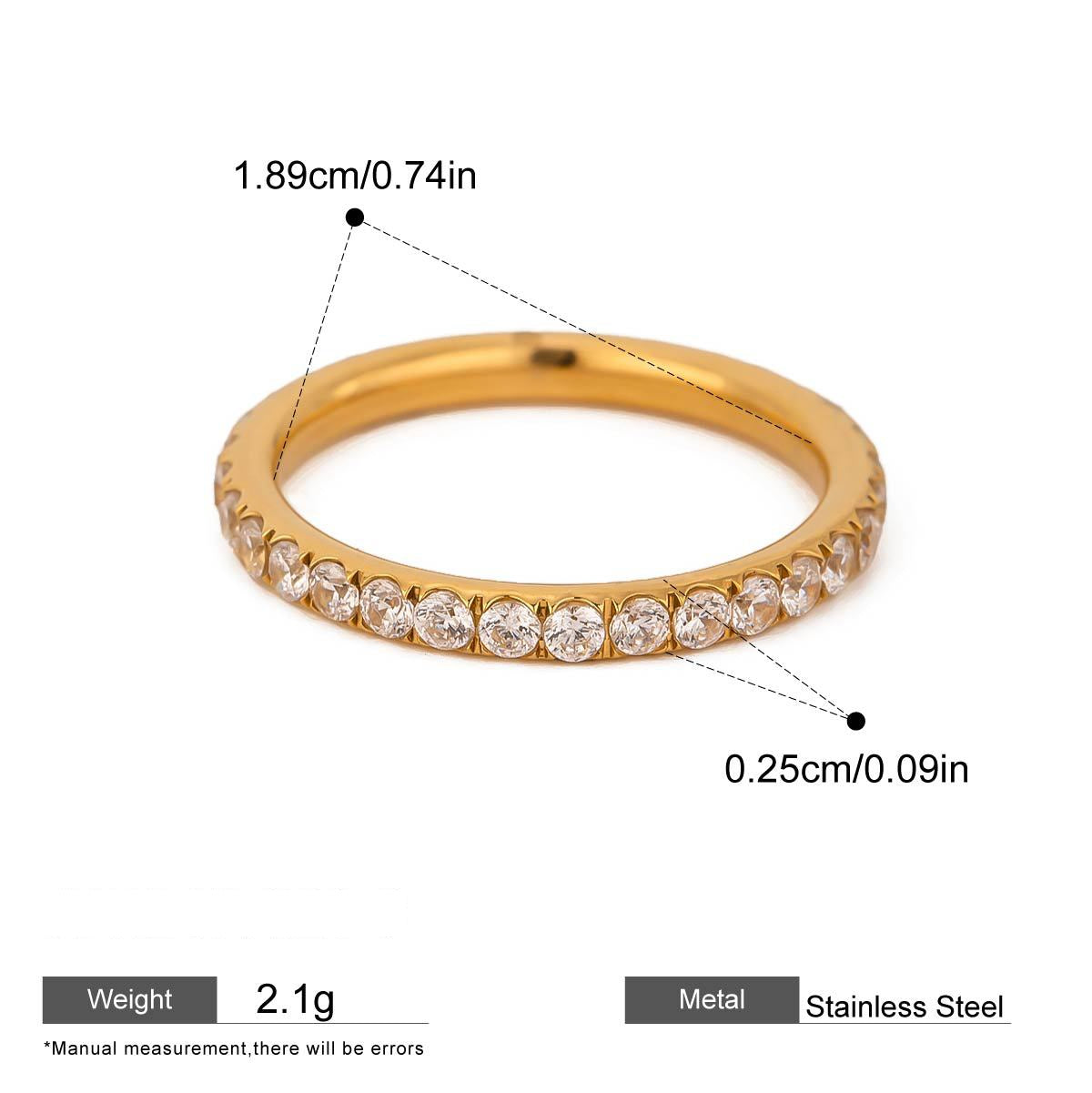 Assorted Gold-Tone Zircon Rings — dimensions and size reference 21