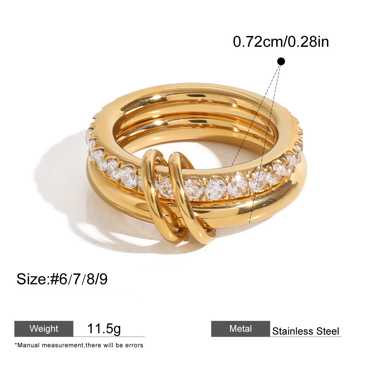 Assorted Gold-Tone Zircon Rings — dimensions and size reference 28