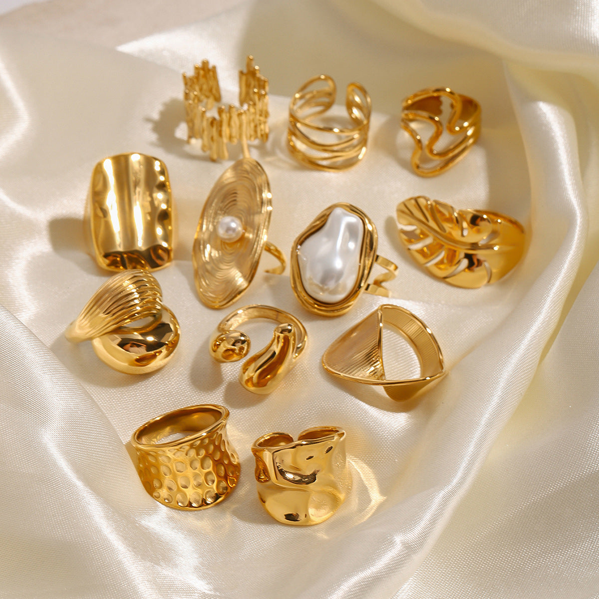 Assorted Textured Statement Rings — flat lay 04