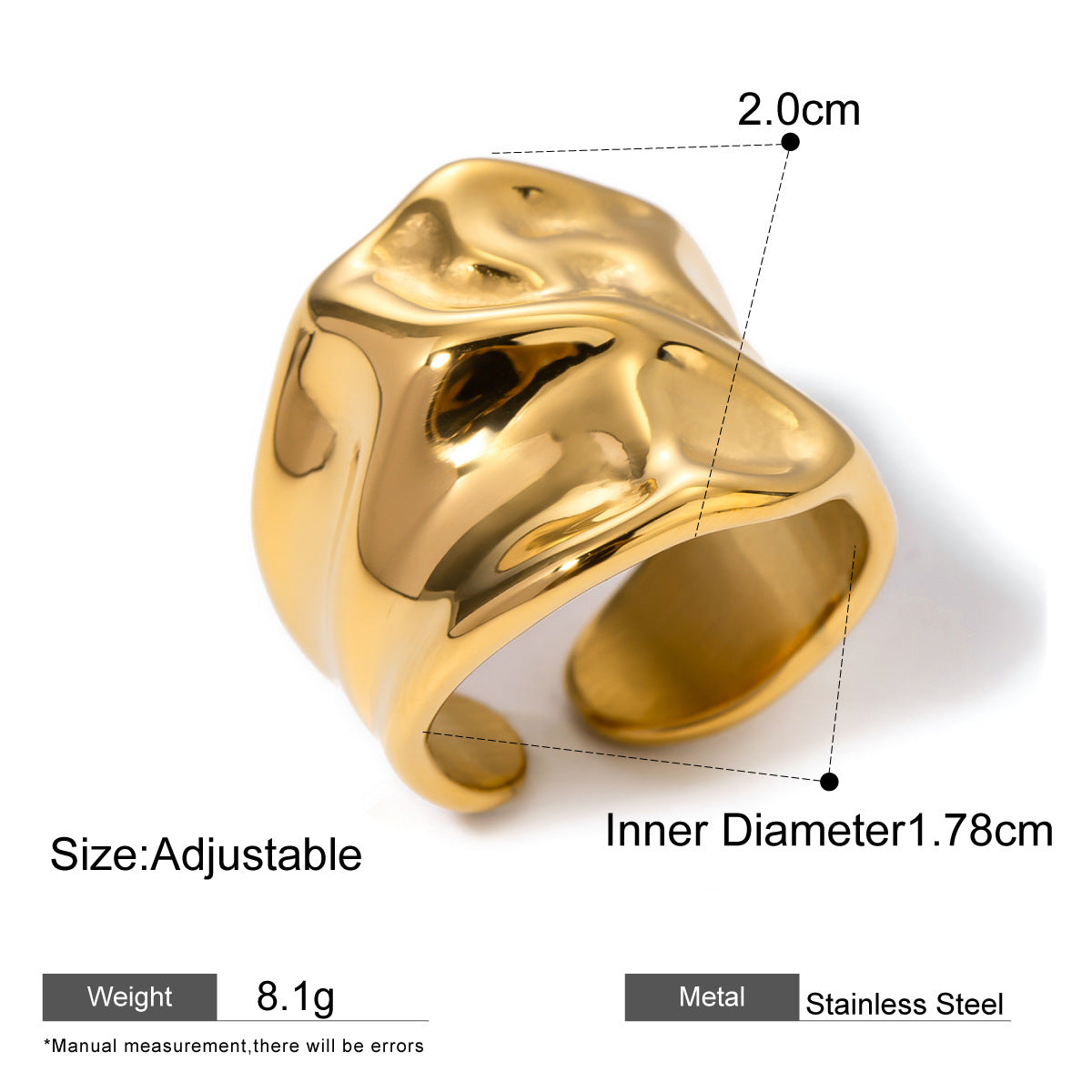 Assorted Textured Statement Rings — dimensions and size reference 15