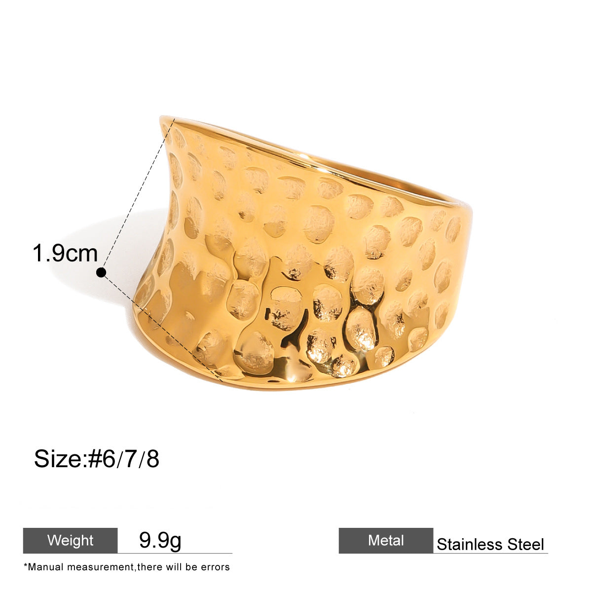 Assorted Textured Statement Rings — dimensions and size reference 16