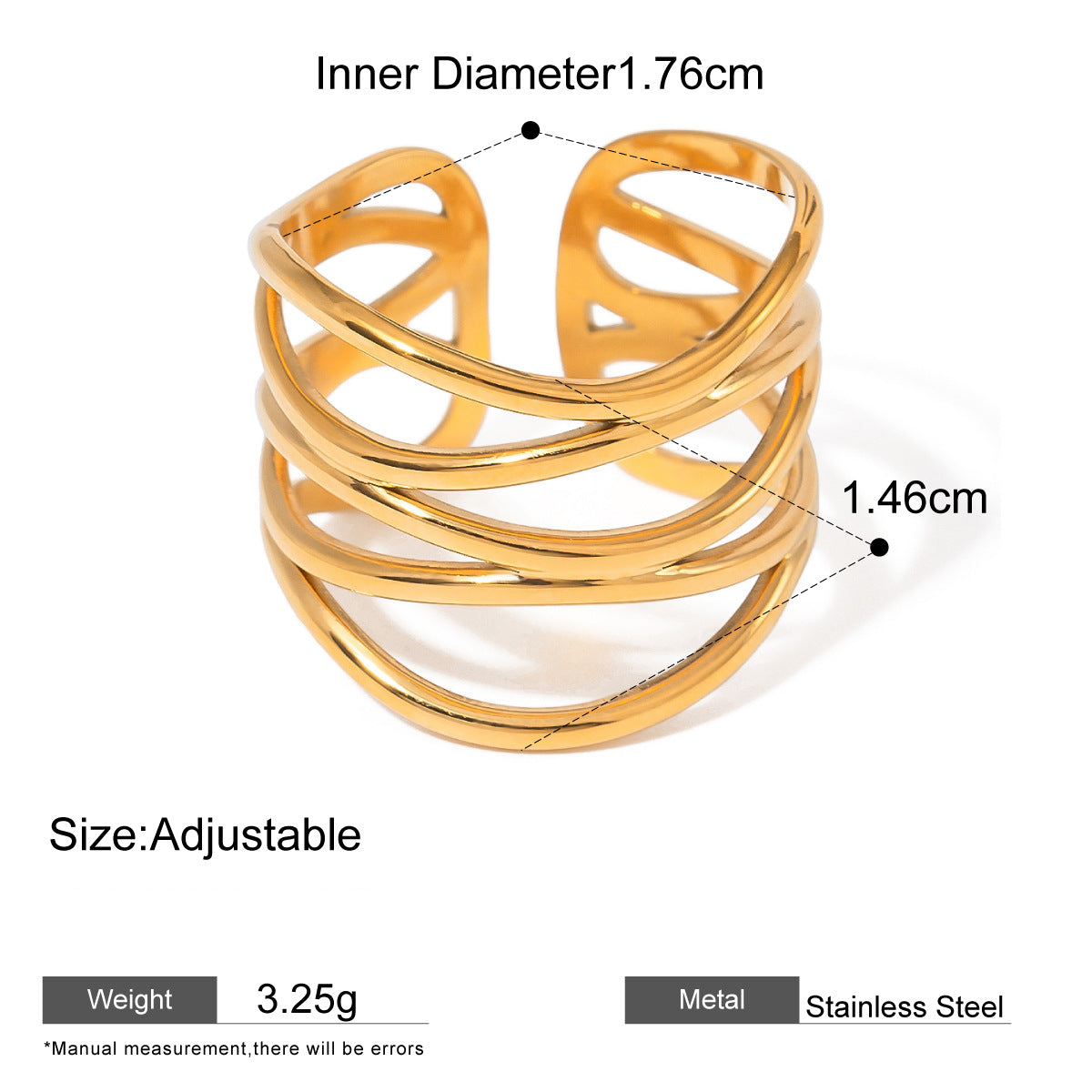 Assorted Textured Statement Rings — dimensions and size reference 18