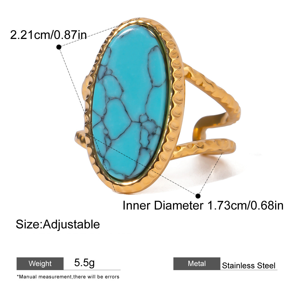Oval Stone Statement Rings — dimensions and size reference 06