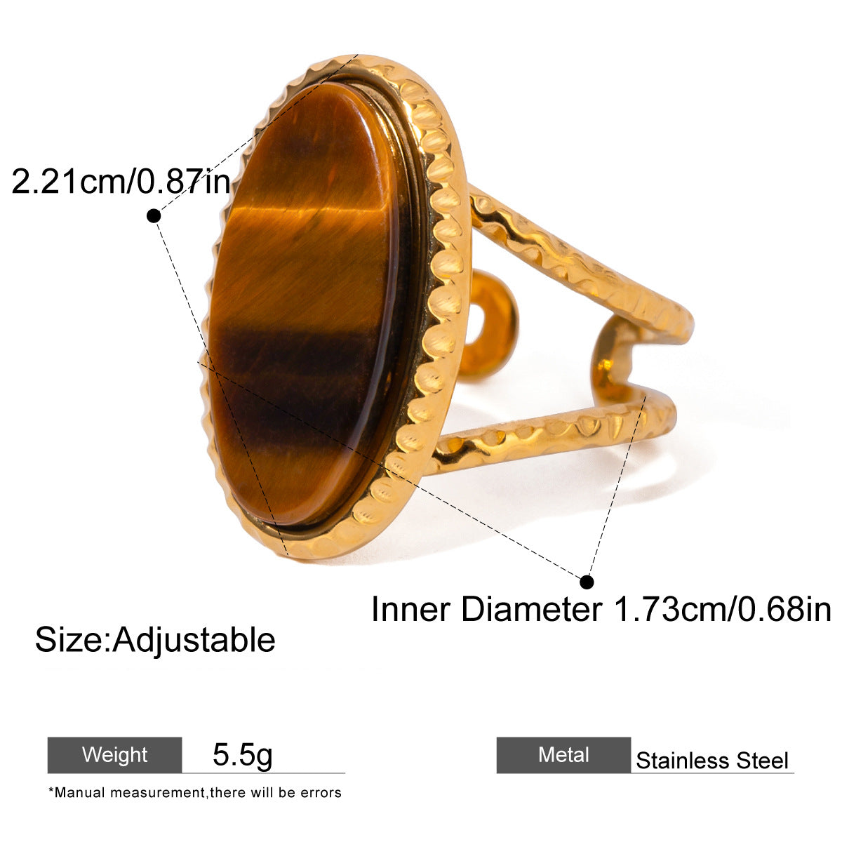 Oval Stone Statement Rings — dimensions and size reference 07