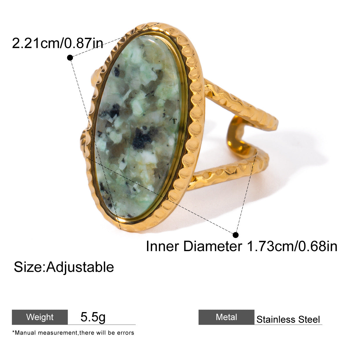 Oval Stone Statement Rings — dimensions and size reference 08