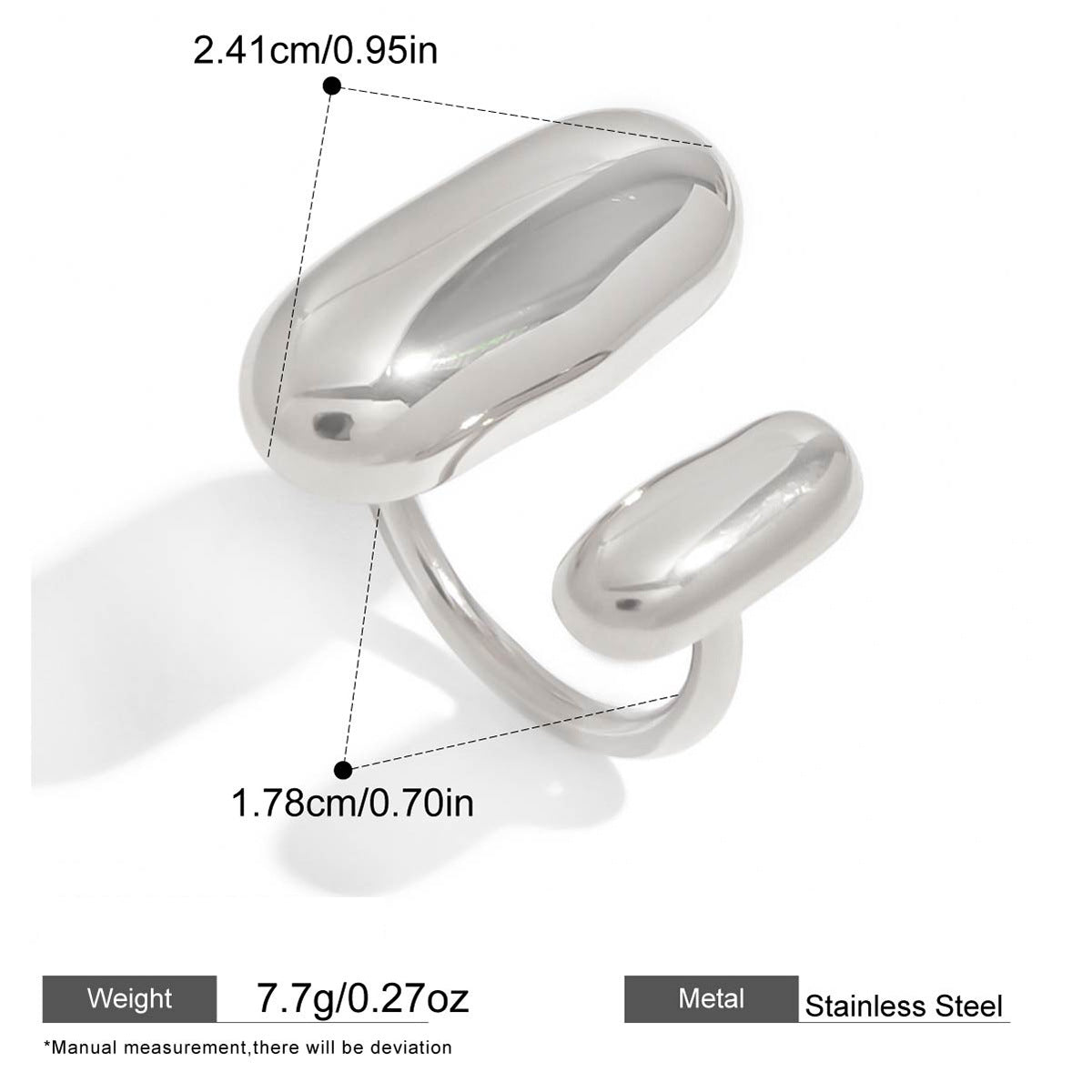 Two-Tone Oval Open Rings — dimensions and size reference 07