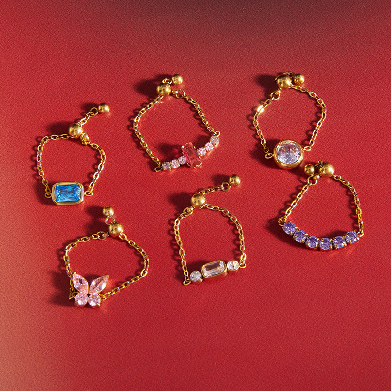 Adjustable Chain Zircon Rings — flat lay 04