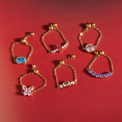 Adjustable Chain Zircon Rings — flat lay 04