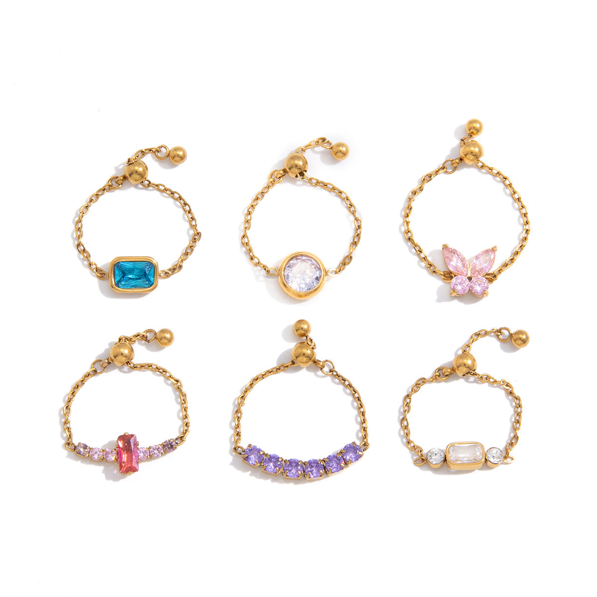 Adjustable Chain Zircon Rings — design overview 05