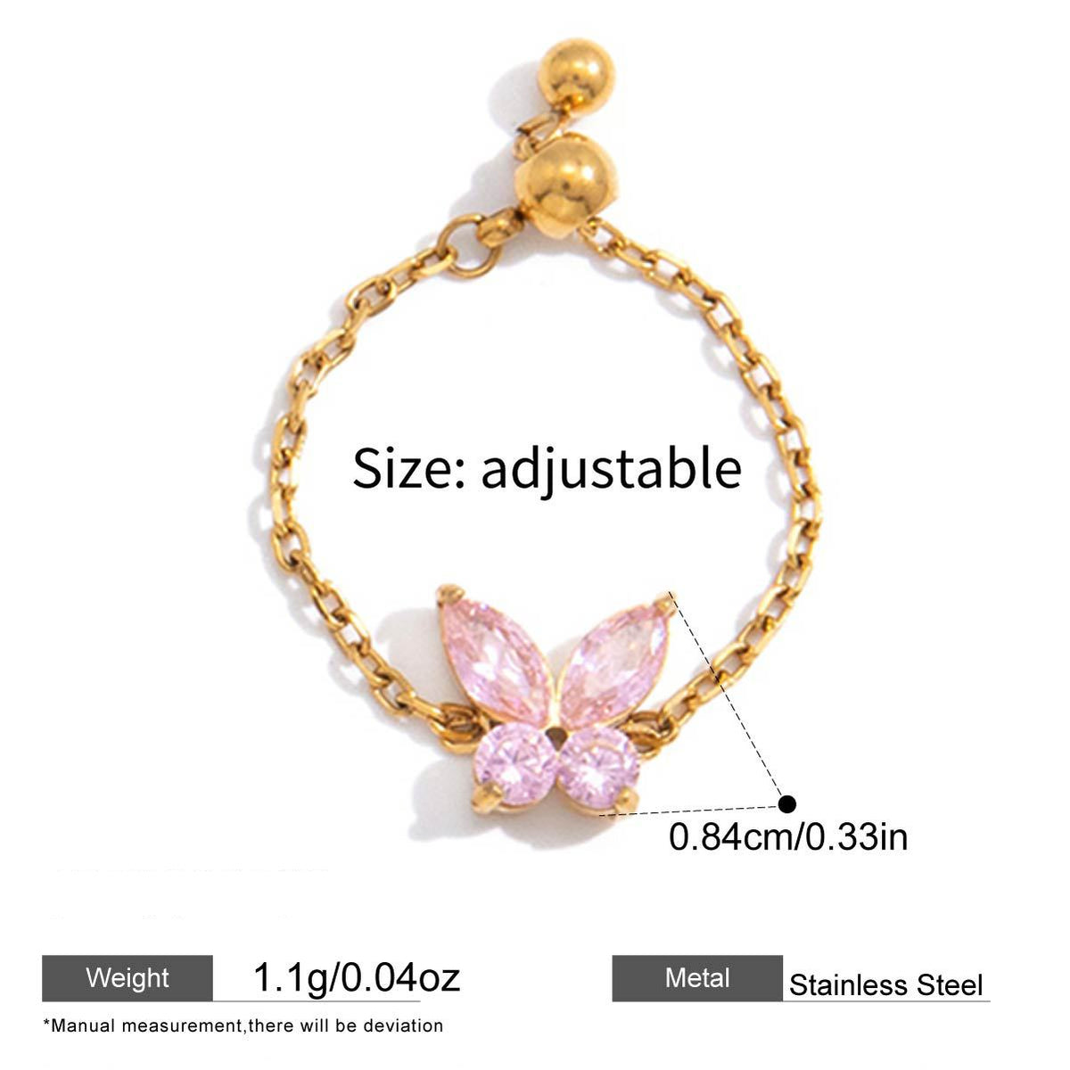 Adjustable Chain Zircon Rings — dimensions and size reference 08