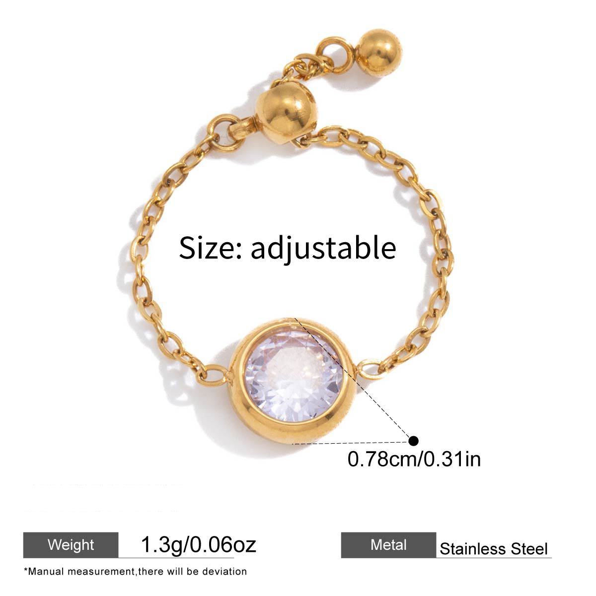 Adjustable Chain Zircon Rings — dimensions and size reference 10