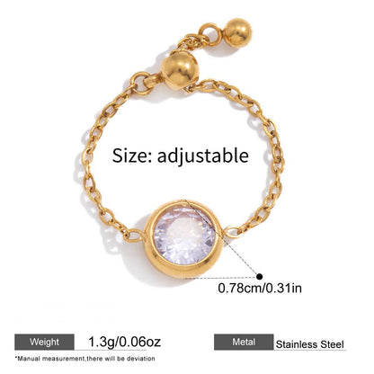 Adjustable Chain Zircon Rings — dimensions and size reference 10