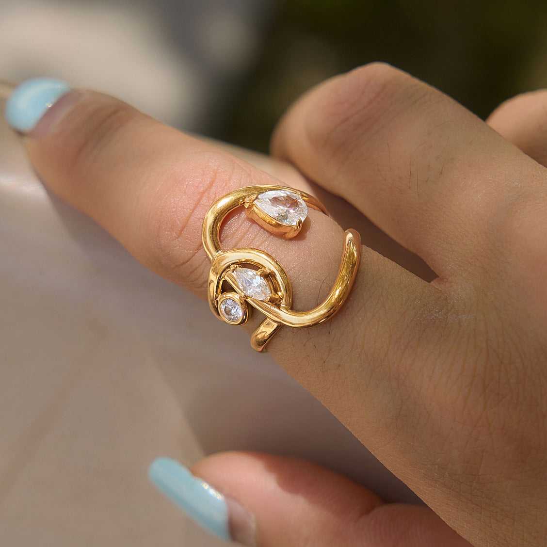 Interlocking Zircon Open Ring — styled view 03