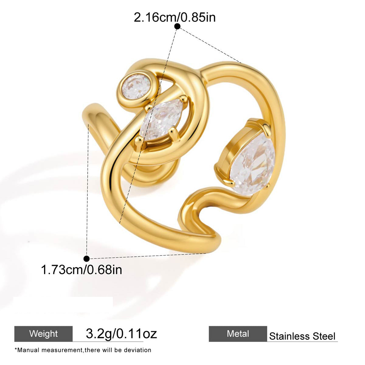 Interlocking Zircon Open Ring — dimensions and size reference 06