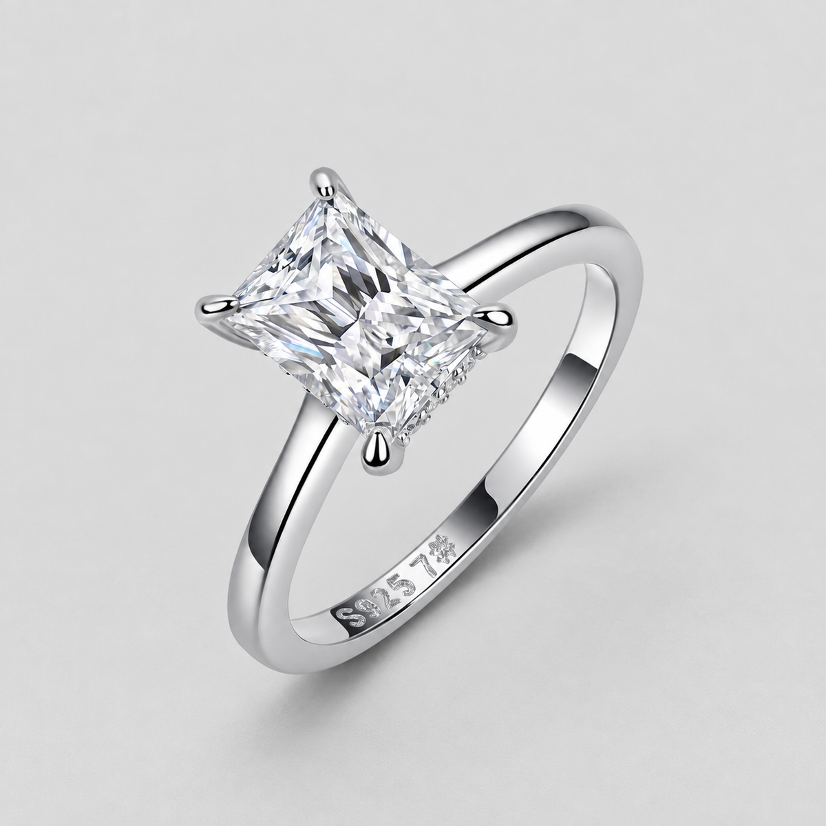 Moissanite Ring, Multiple Shapes in 925 sterling silver.
