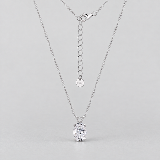 Moissanite Solitaire Pendant Necklace in 925 sterling silver.