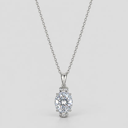 Oval Moissanite Pendant Necklace in 925 sterling silver, silver finish.