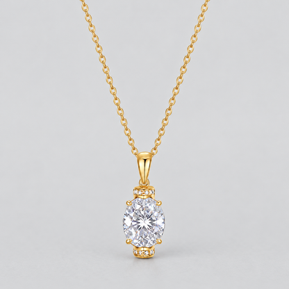 Oval Moissanite Pendant Necklace in 925 sterling silver, gold finish.