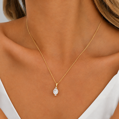 Oval Moissanite Pendant Necklace in 925 sterling silver, gold finish.