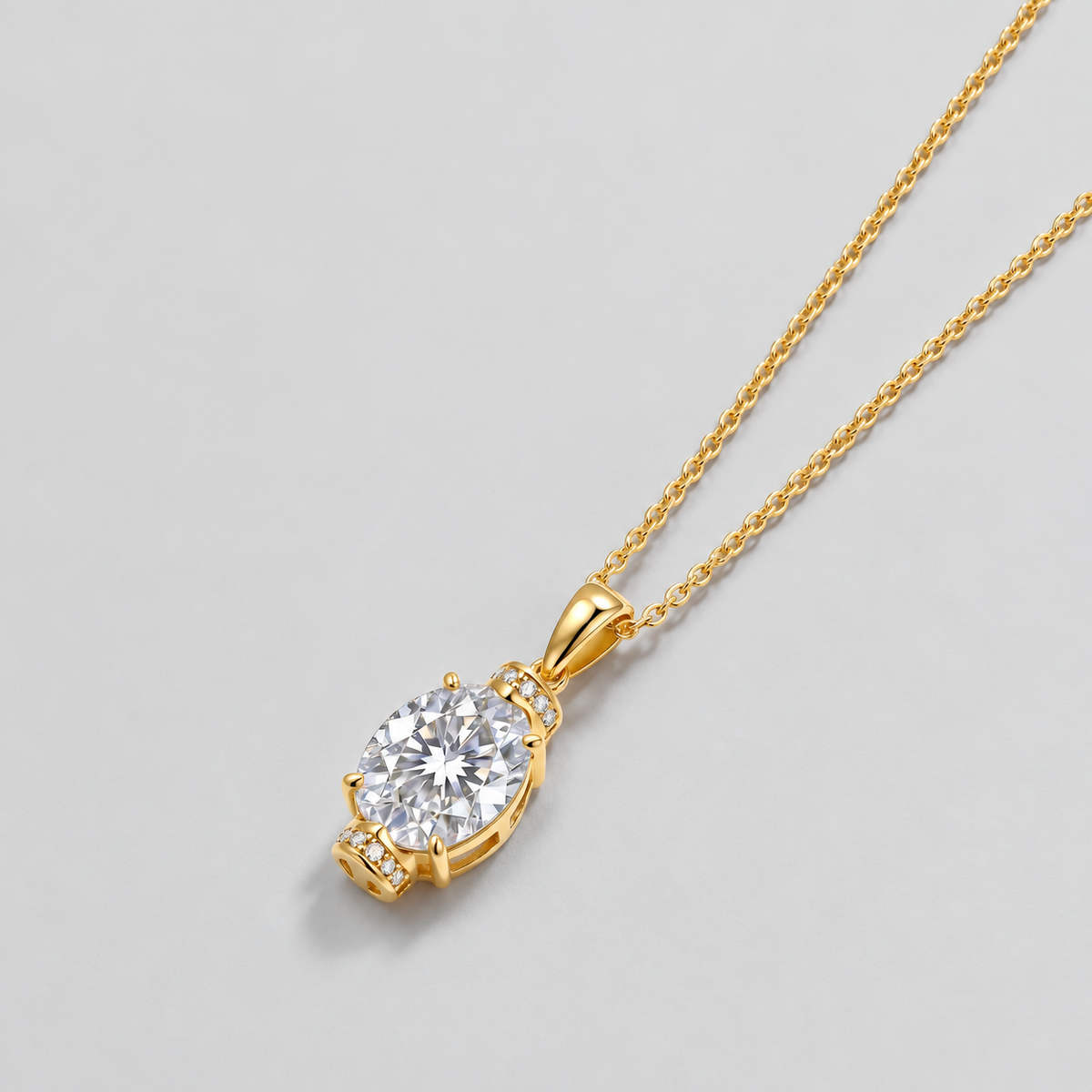 Oval Moissanite Pendant Necklace in 925 sterling silver, gold finish.