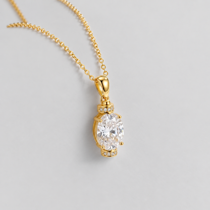 Oval Moissanite Pendant Necklace in 925 sterling silver, gold finish.