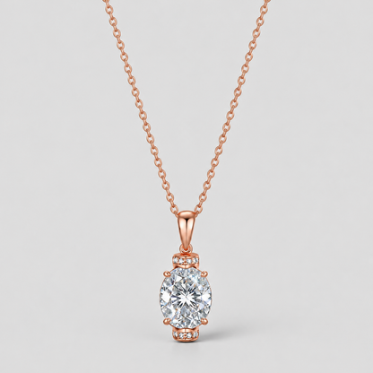 Oval Moissanite Pendant Necklace in 925 sterling silver, rose gold finish.